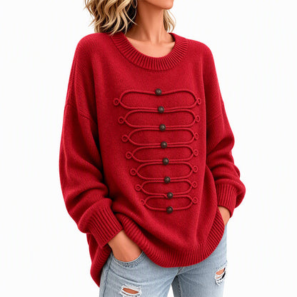 Pull Femme Élégant à Col Rond et Torsades