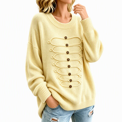 Pull Femme Élégant à Col Rond et Torsades
