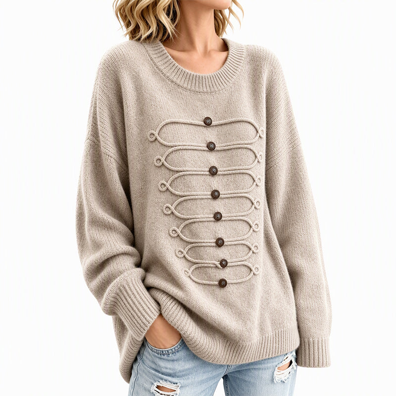 Pull Femme Élégant à Col Rond et Torsades