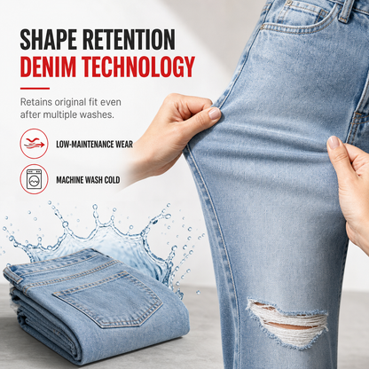 Jean en denim déchiré à taille haute et jambe large pour femme, pantalon droit détressé