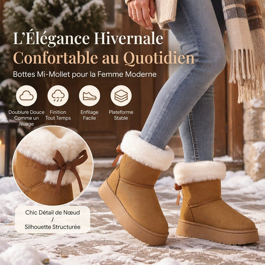 Bottes de neige à plateforme mi-mollet pour femmes