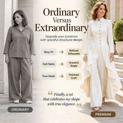 Ensemble femme élégant : manteau long et pantalon à jambes larges