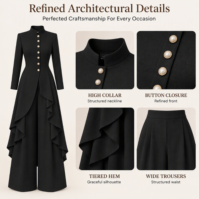 Ensemble femme élégant : manteau long et pantalon à jambes larges