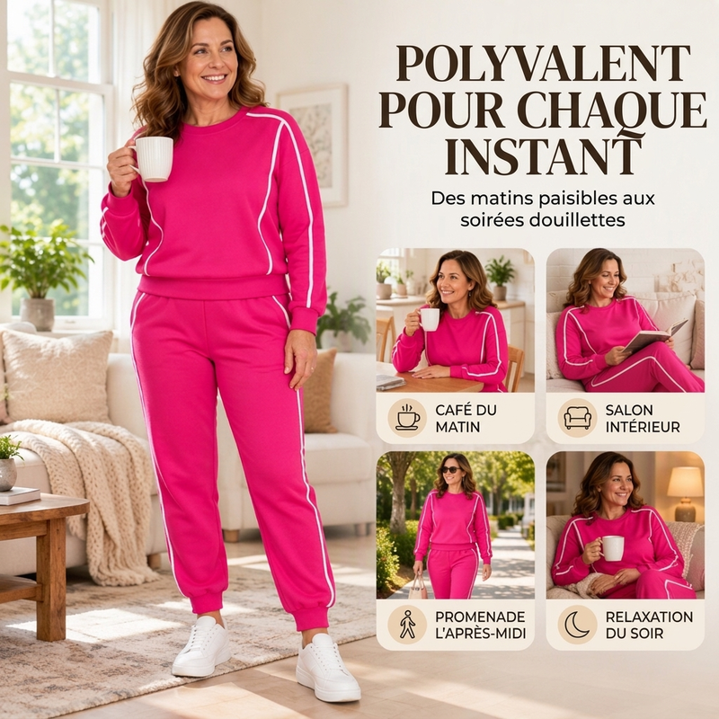 Ensemble 2 pièces femme : sweat à bordure contrastée et jogging