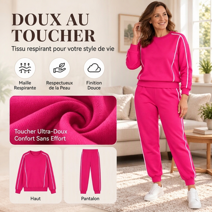Ensemble 2 pièces femme : sweat à bordure contrastée et jogging