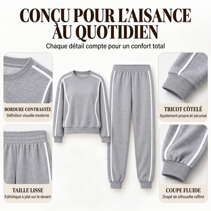 Ensemble 2 pièces femme : sweat à bordure contrastée et jogging