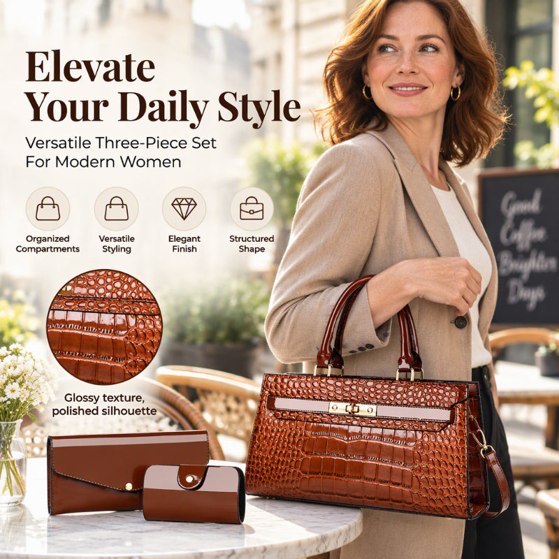 Ensemble de 3 sacs à main pour femme à motif reptile