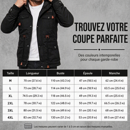 Veste d'hiver thermique pour hommes avec capuche amovible