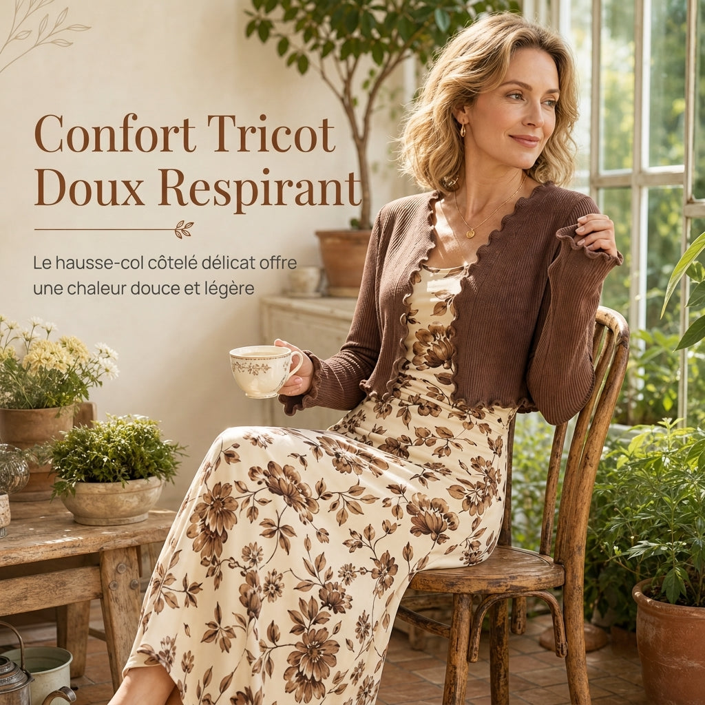 Ensemble 2 pièces pour femmes : robe à bretelles florale vintage et cardigan court en maille côtelée