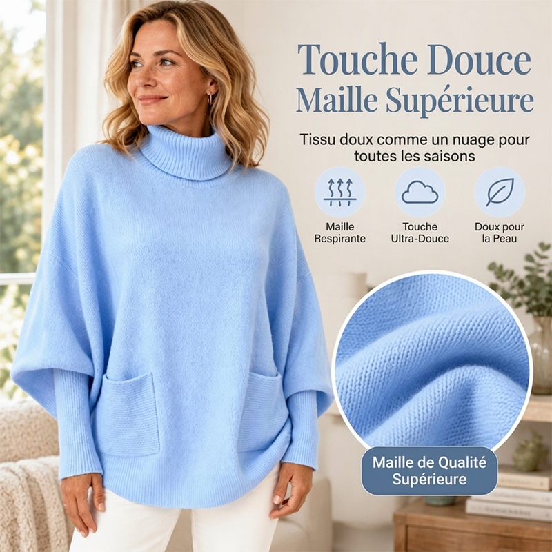 Pull en maille femme à col roulé et manches chauve-souris