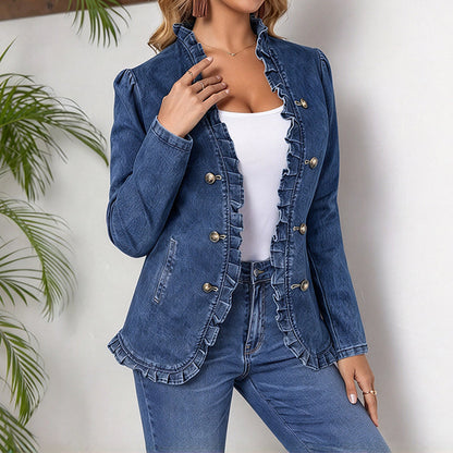 Veste en jean chic à volants pour femme