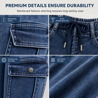 Jegging cargo taille haute élastique à cordon de serrage pour femme, pantalon en jean moulant