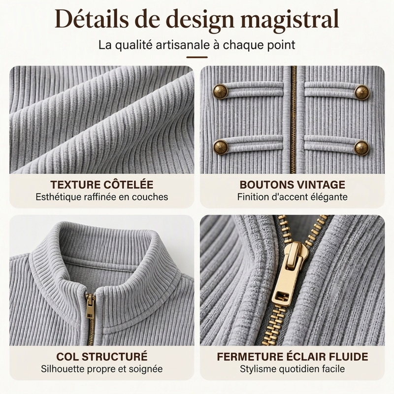 💖Soldes ! Prix cassés💖Veste Femme Casual en Maille Côtelée à Fermeture éclair