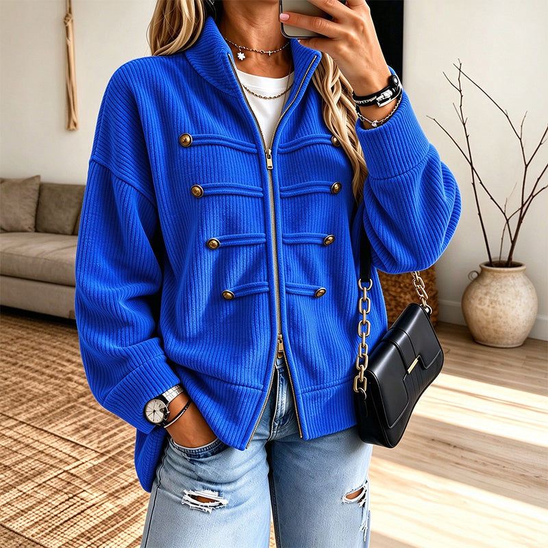 💖Soldes ! Prix cassés💖Veste Femme Casual en Maille Côtelée à Fermeture éclair
