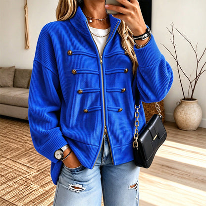 💖Soldes ! Prix cassés💖Veste Femme Casual en Maille Côtelée à Fermeture éclair