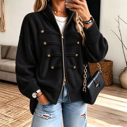 💖Soldes ! Prix cassés💖Veste Femme Casual en Maille Côtelée à Fermeture éclair