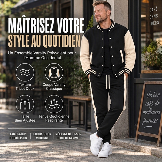 💖Soldes ! Prix cassés💖Ensemble veste de baseball et pantalon color-block pour homme