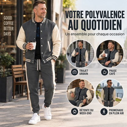 💖Soldes ! Prix cassés💖Ensemble veste de baseball et pantalon color-block pour homme