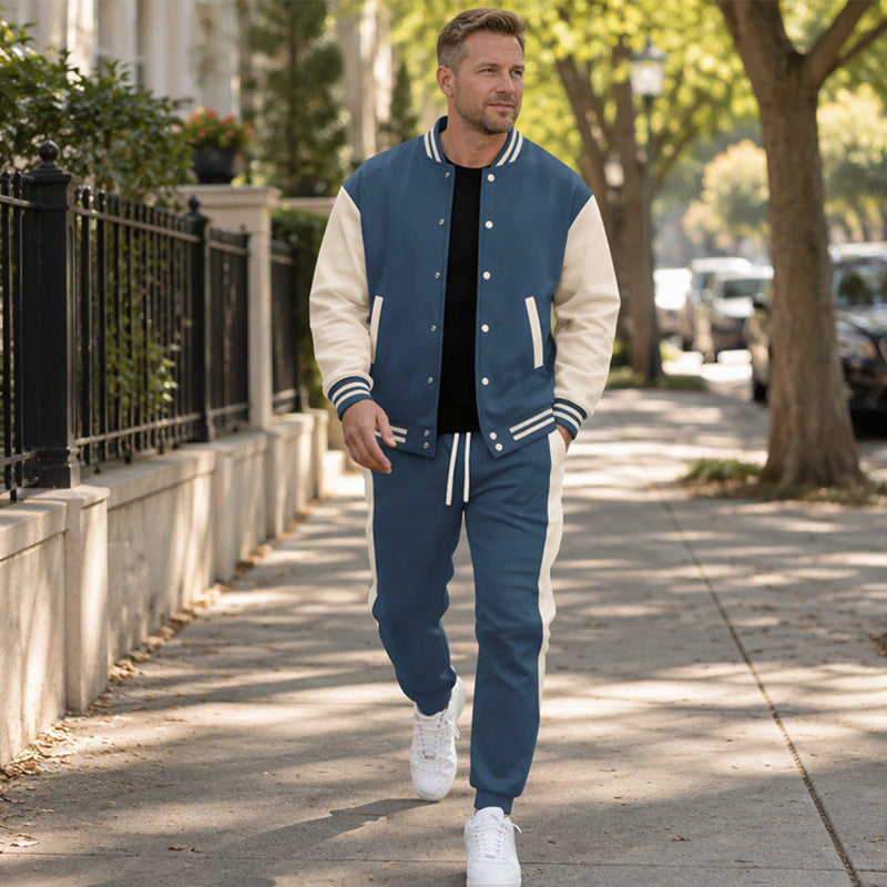 💖Soldes ! Prix cassés💖Ensemble veste de baseball et pantalon color-block pour homme