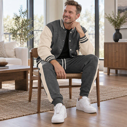💖Soldes ! Prix cassés💖Ensemble veste de baseball et pantalon color-block pour homme
