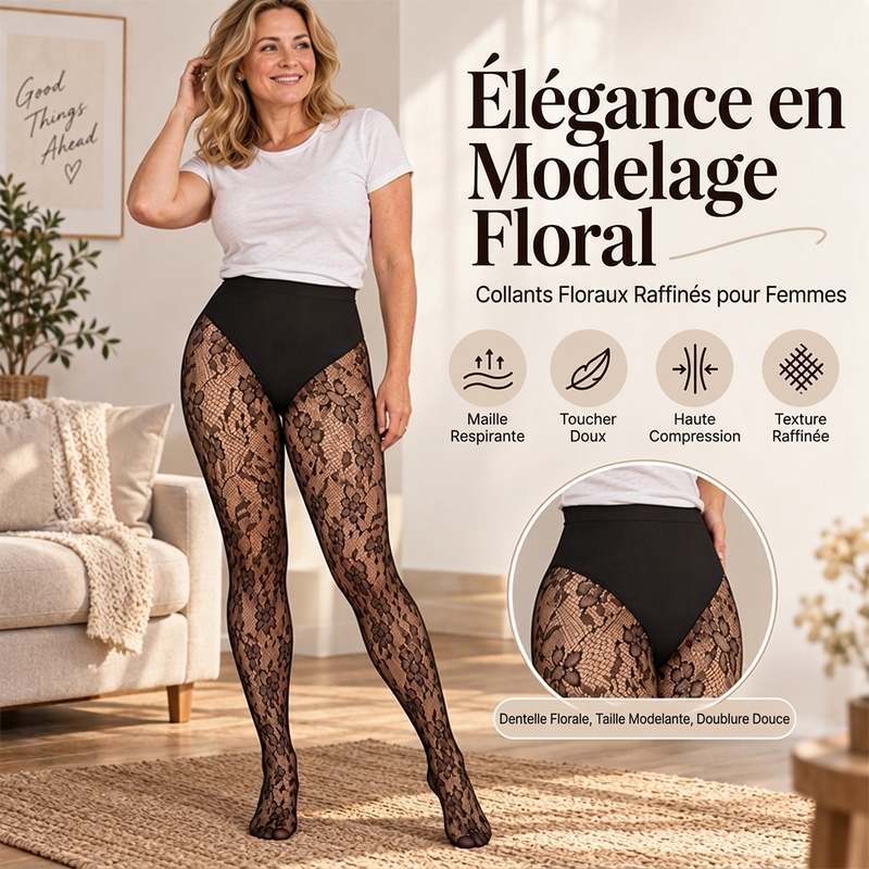 💖Soldes ! Prix cassés💖Bas Résille Taille Haute Gainant en Dentelle pour Femme