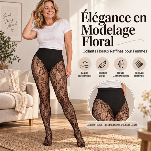 💖Soldes ! Prix cassés💖Bas Résille Taille Haute Gainant en Dentelle pour Femme