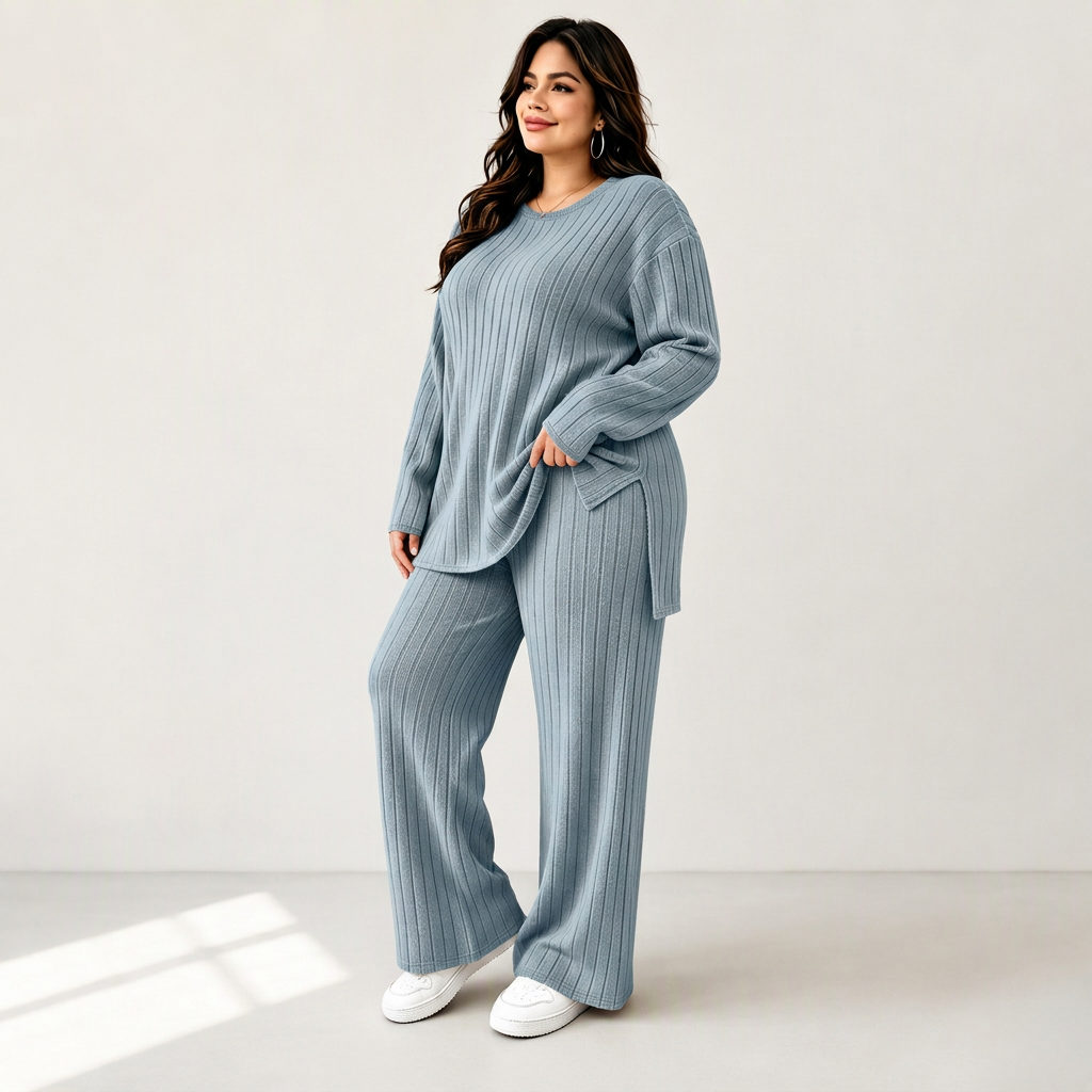 💖Soldes ! Prix cassés💖Ensemble haut côtelé fendu et pantalon pour femme