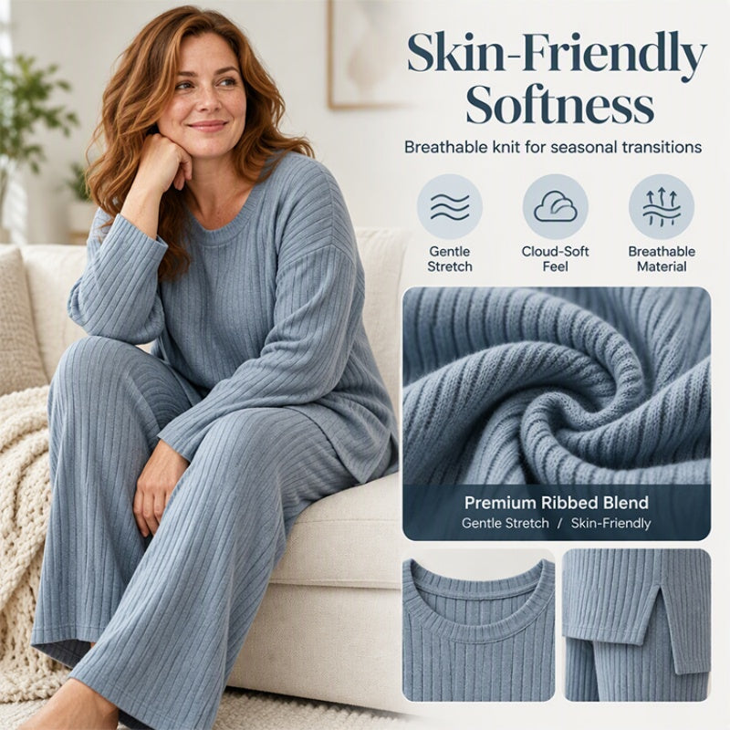 💖Soldes ! Prix cassés💖Ensemble haut côtelé fendu et pantalon pour femme