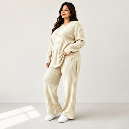 💖Soldes ! Prix cassés💖Ensemble haut côtelé fendu et pantalon pour femme