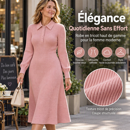 Robe en tricot côtelé à col rabattu pour femme