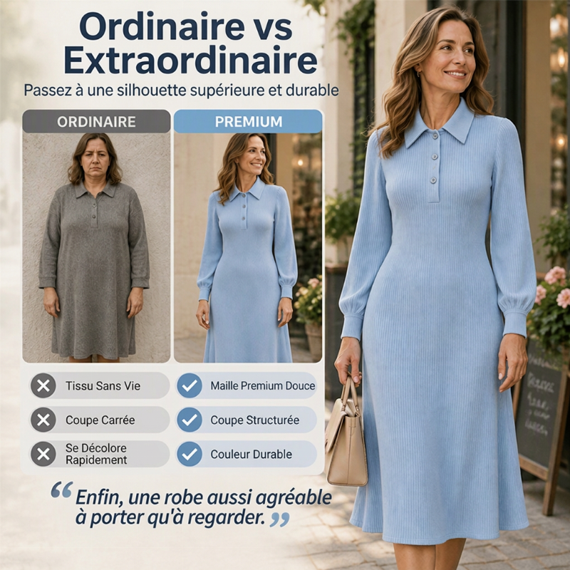 Robe en tricot côtelé à col rabattu pour femme