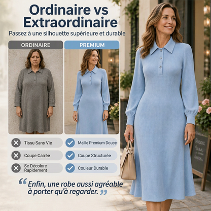 Robe en tricot côtelé à col rabattu pour femme