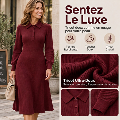 Robe en tricot côtelé à col rabattu pour femme