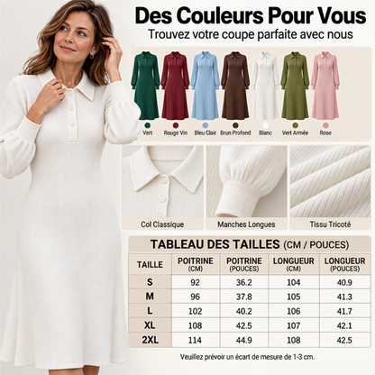 Robe en tricot côtelé à col rabattu pour femme