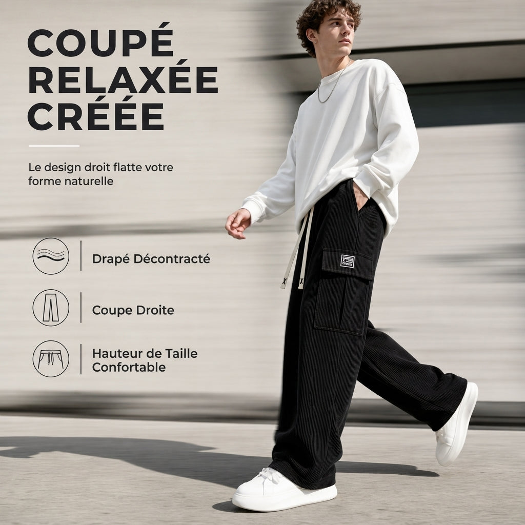 Pantalon cargo en velours côtelé coupe décontractée pour homme