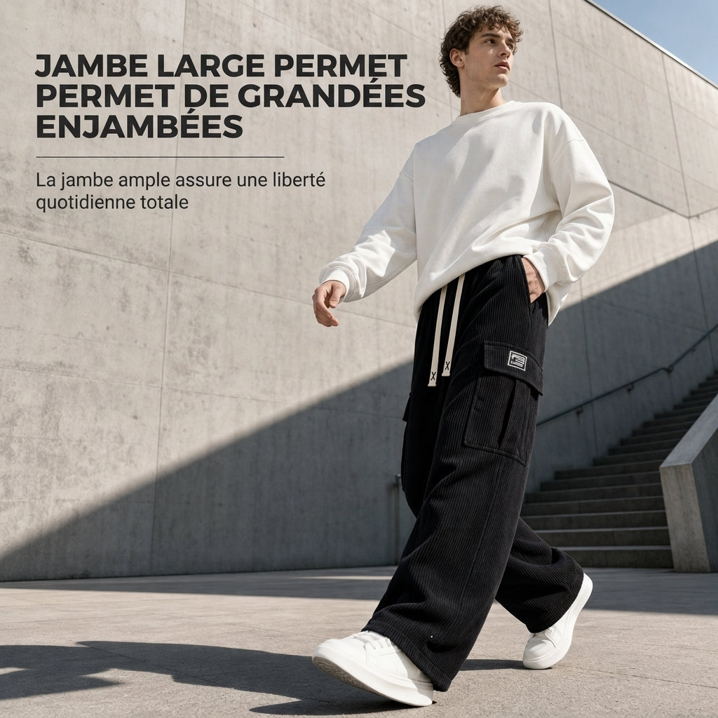 Pantalon cargo en velours côtelé coupe décontractée pour homme