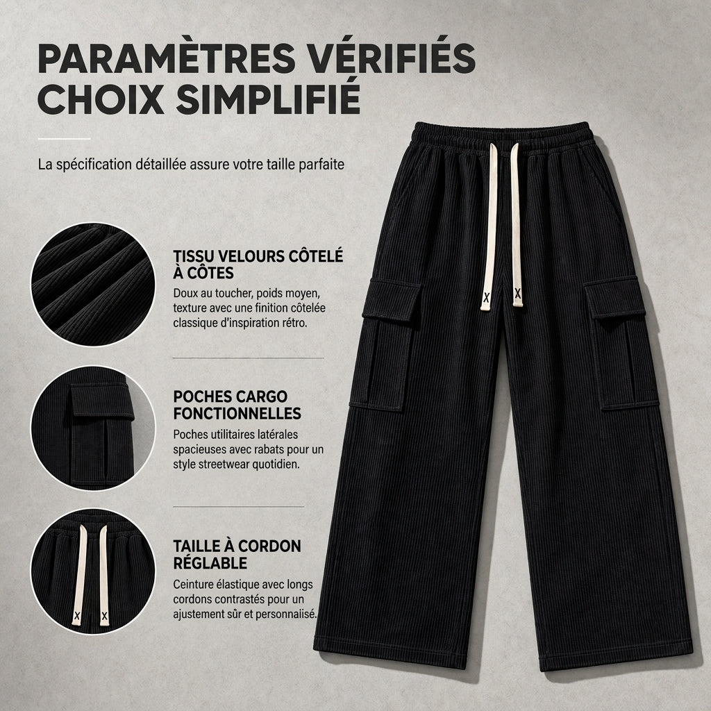 Pantalon cargo en velours côtelé coupe décontractée pour homme