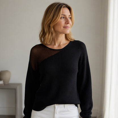 Chandail en fausse fourrure de vison pour femme avec patchwork en maille
