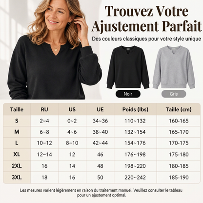 Sweat-shirt décontracté à col V fendu pour femme