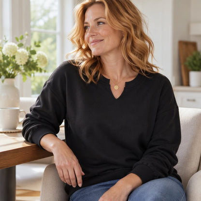 Sweat-shirt décontracté à col V fendu pour femme