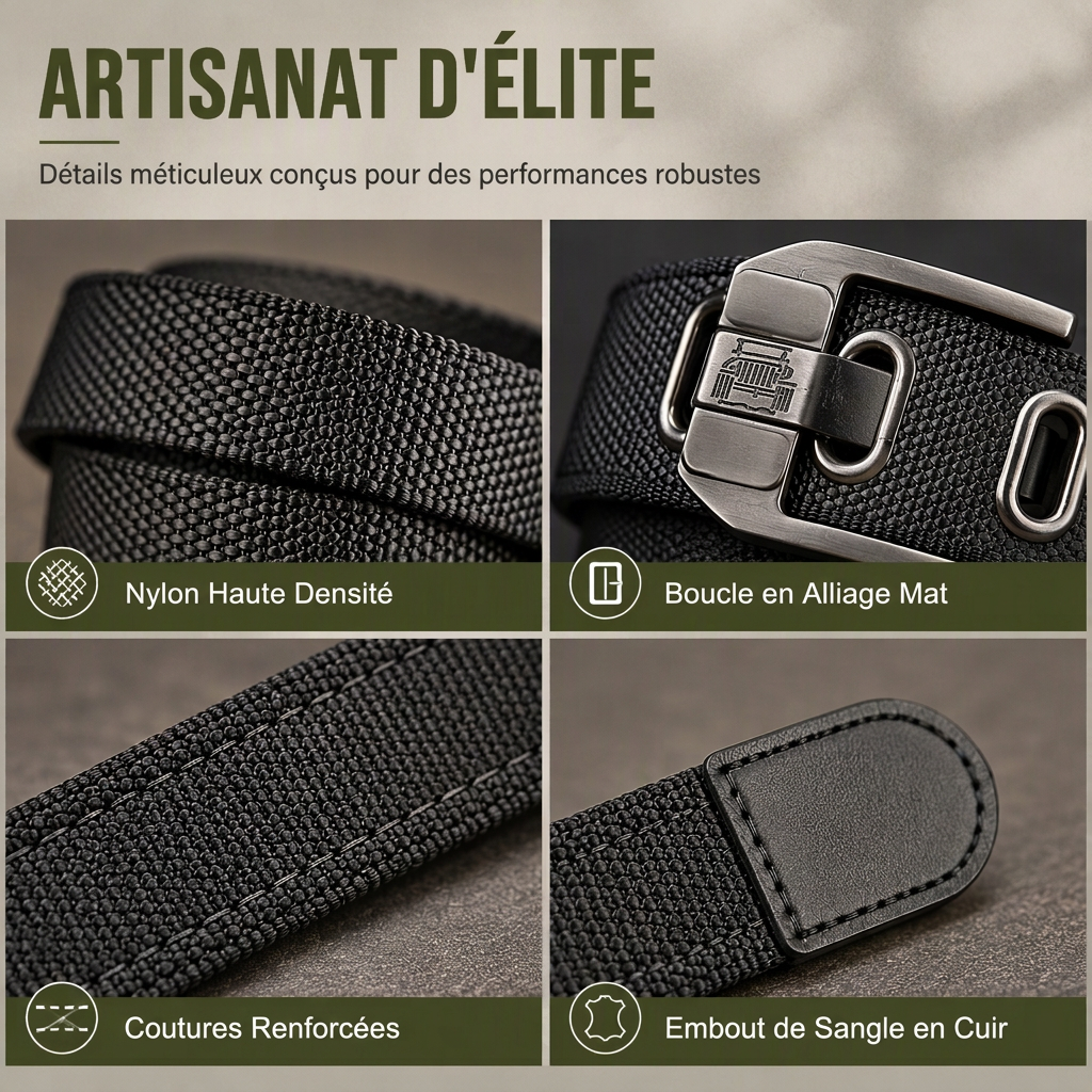 Ceinture tactique tressée robuste pour l'extérieur avec boucle métallique