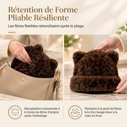 Bonnet d'hiver en fausse fourrure de vison pelucheuse pour femme avec oreilles d'ourson mignonnes - Bonnet chaud pour temps froid