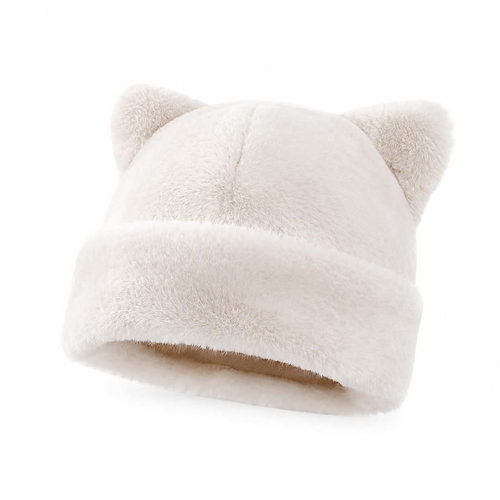 Bonnet d'hiver en fausse fourrure de vison pelucheuse pour femme avec oreilles d'ourson mignonnes - Bonnet chaud pour temps froid