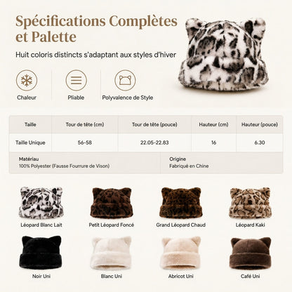 Bonnet d'hiver en fausse fourrure de vison pelucheuse pour femme avec oreilles d'ourson mignonnes - Bonnet chaud pour temps froid