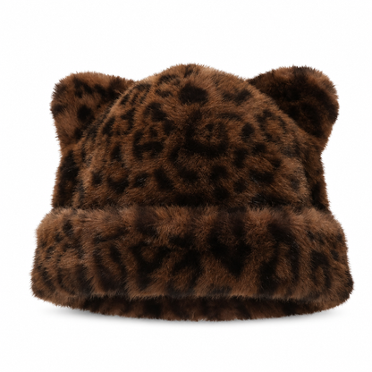 Bonnet d'hiver en fausse fourrure de vison pelucheuse pour femme avec oreilles d'ourson mignonnes - Bonnet chaud pour temps froid