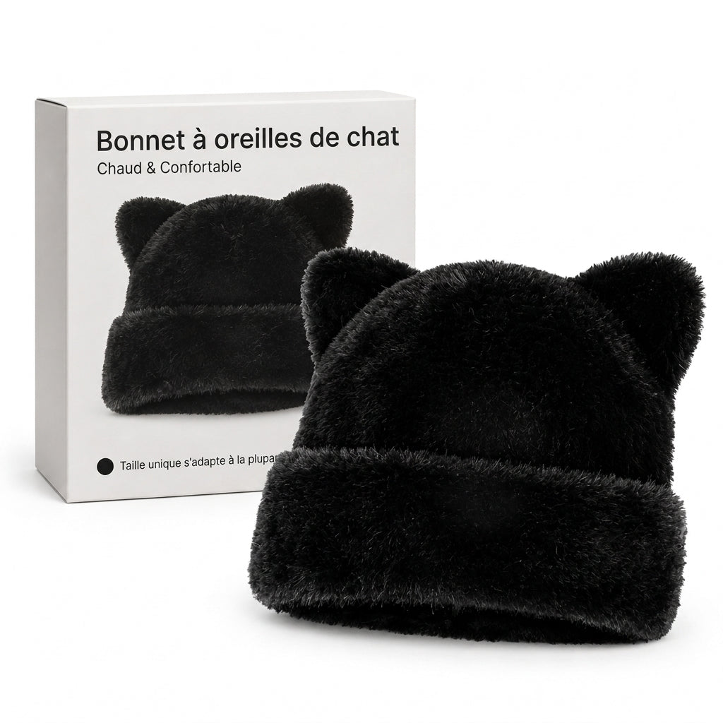 Bonnet d'hiver en fausse fourrure de vison pelucheuse pour femme avec oreilles d'ourson mignonnes - Bonnet chaud pour temps froid