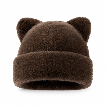 Bonnet d'hiver en fausse fourrure de vison pelucheuse pour femme avec oreilles d'ourson mignonnes - Bonnet chaud pour temps froid