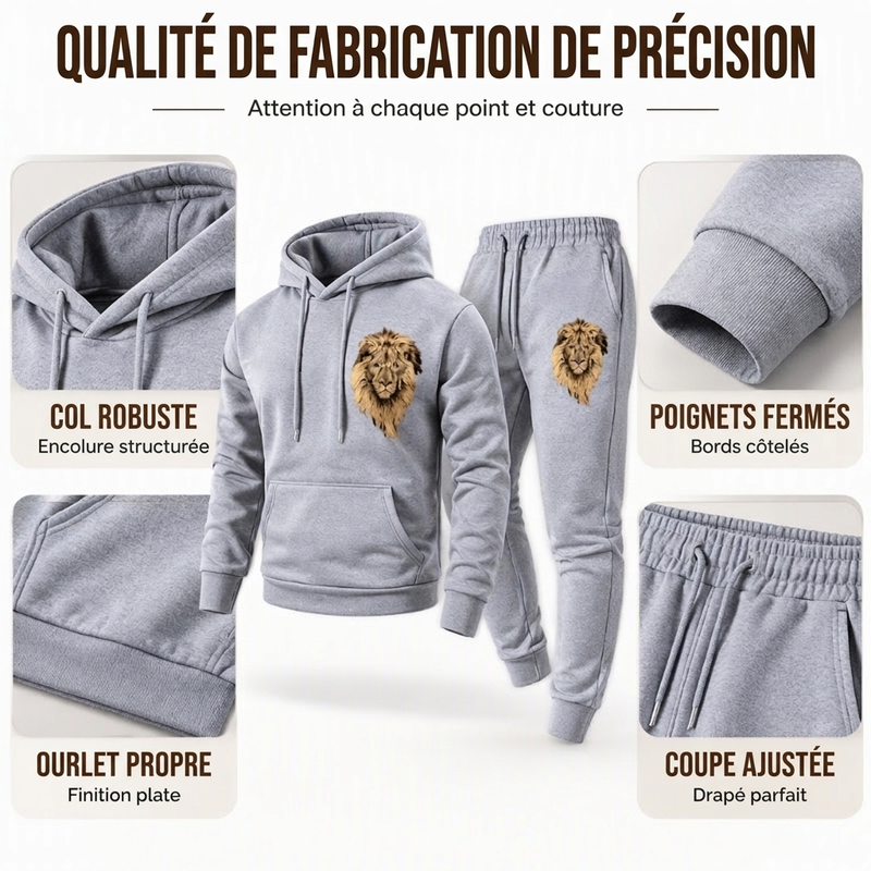 Ensemble pull à capuche et pantalon de survêtement à motif lion pour homme