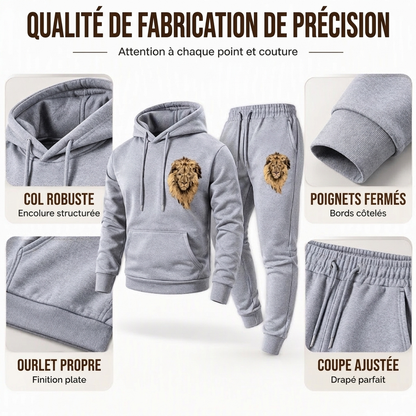 Ensemble pull à capuche et pantalon de survêtement à motif lion pour homme
