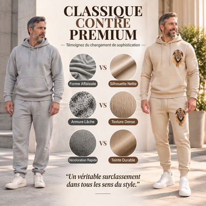 Ensemble pull à capuche et pantalon de survêtement à motif lion pour homme